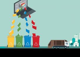 Graphic of digital files going into trash bins