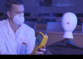 Researcher testing for airborne disease transmission