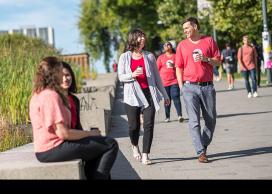 People walking down University Boulevard, UBCV