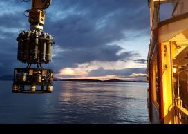 Taking water samples in ocean